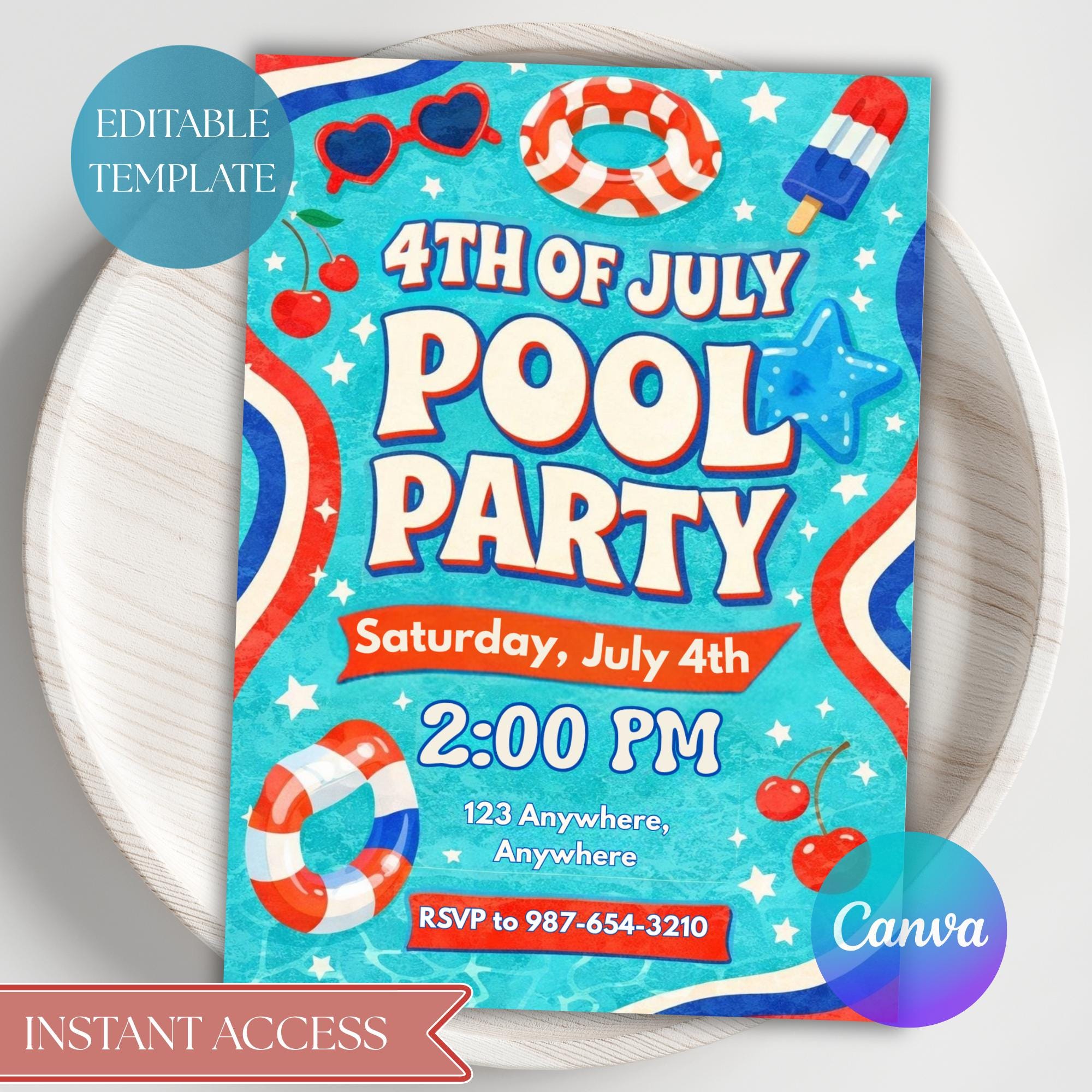 4th of July Pool Party Invitation Template, Patriotic Summer Pool ...