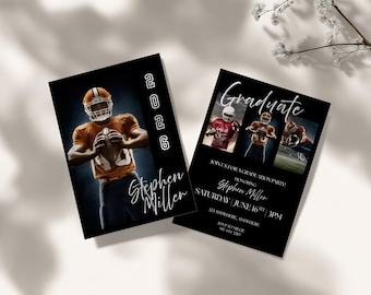 Football Graduation Invitation Template, Editable Canva Invite, Senior Athlete Grad Party Invite, Double Sided Photo Invitation, Instant