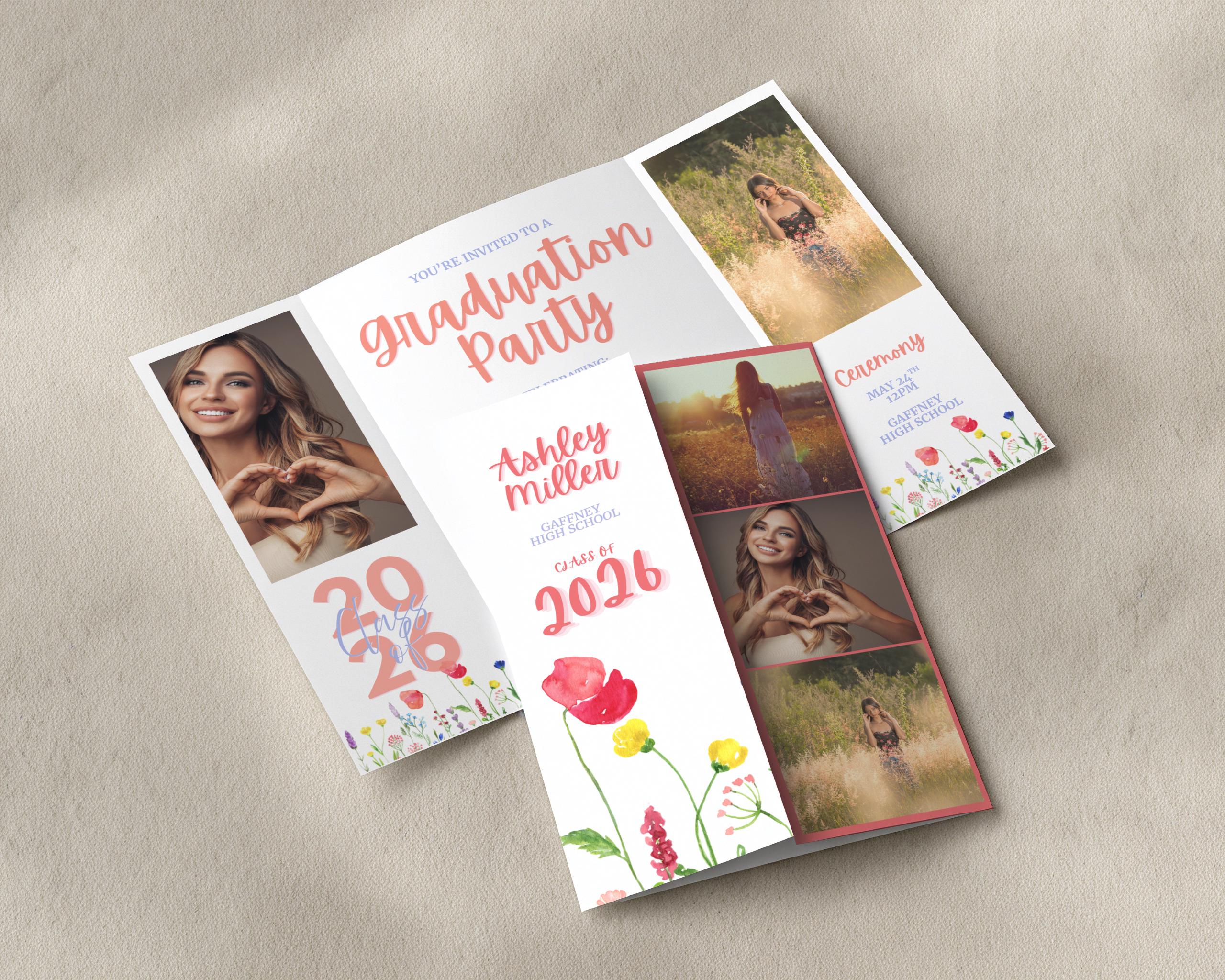 Graduation Gatefold Invitation Template, Editable Senior Photo Invite ...