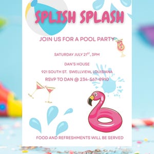 Editable Pool Party Invitation: Summer Birthday Bash (Instant Download, 5x7 inches)
