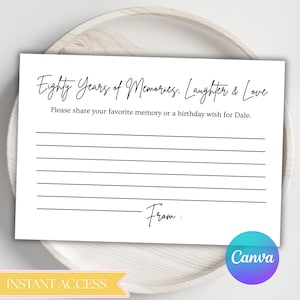 80th Birthday Memory Card: Guest Book Alternative (Digital Download, 5x4 inches)