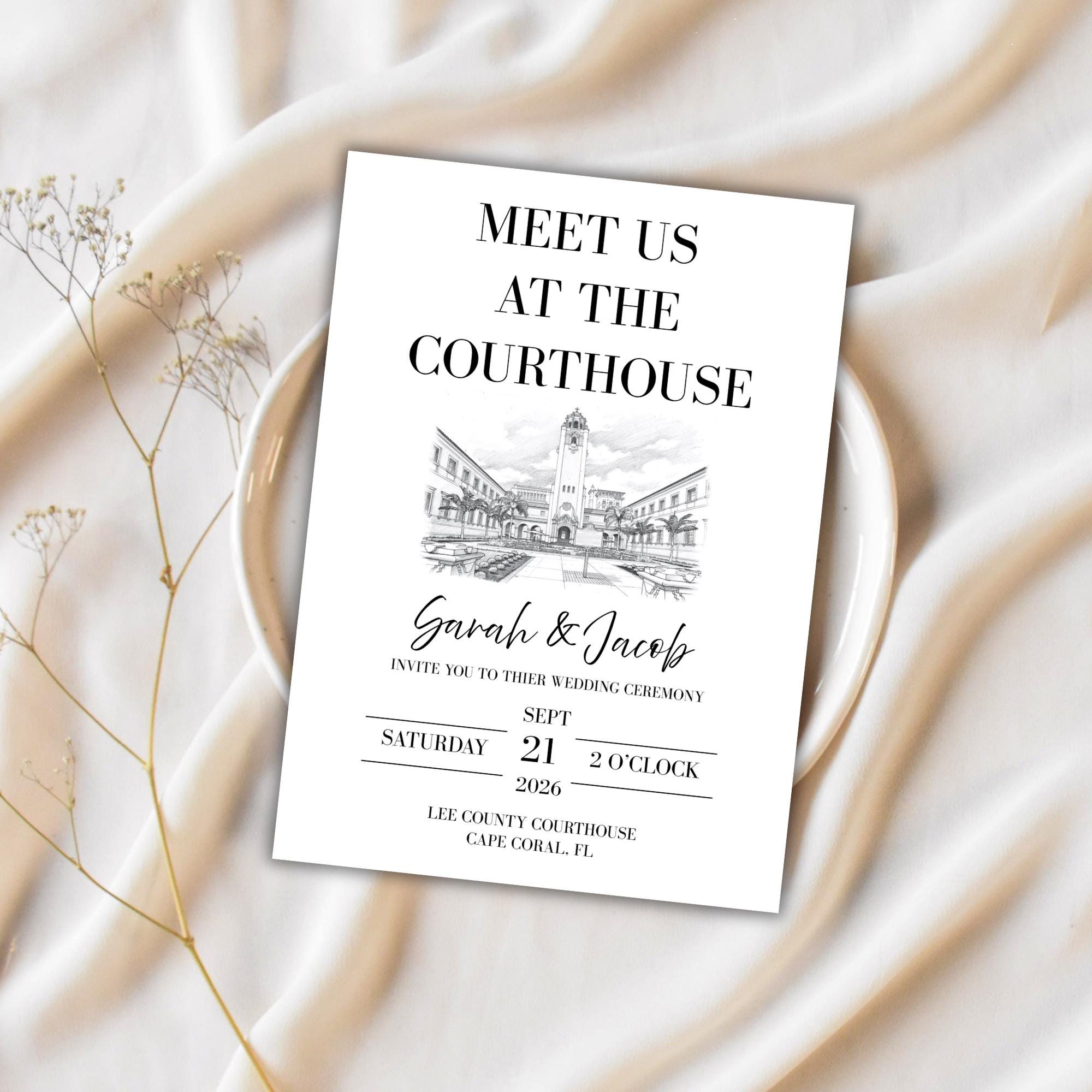 Courthouse Wedding Invitation Template, Civil Ceremony Invite Courthouse Wedding Invitation Template, Civil Ceremony Invite