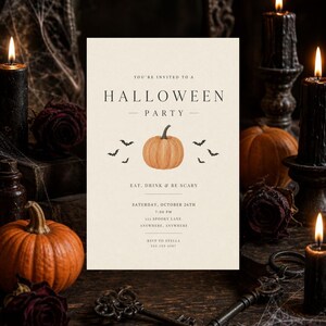 Minimal Halloween Invitation Template, Modern Halloween Party Invite, Simple Pumpkin Halloween Invitation, Editable Canva Halloween Invite