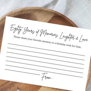80th Birthday Memory Card Printable | Eighty Years of Memories Guest Book Alternative | Keepsake for Dad Mom Grandpa Grandma | Download