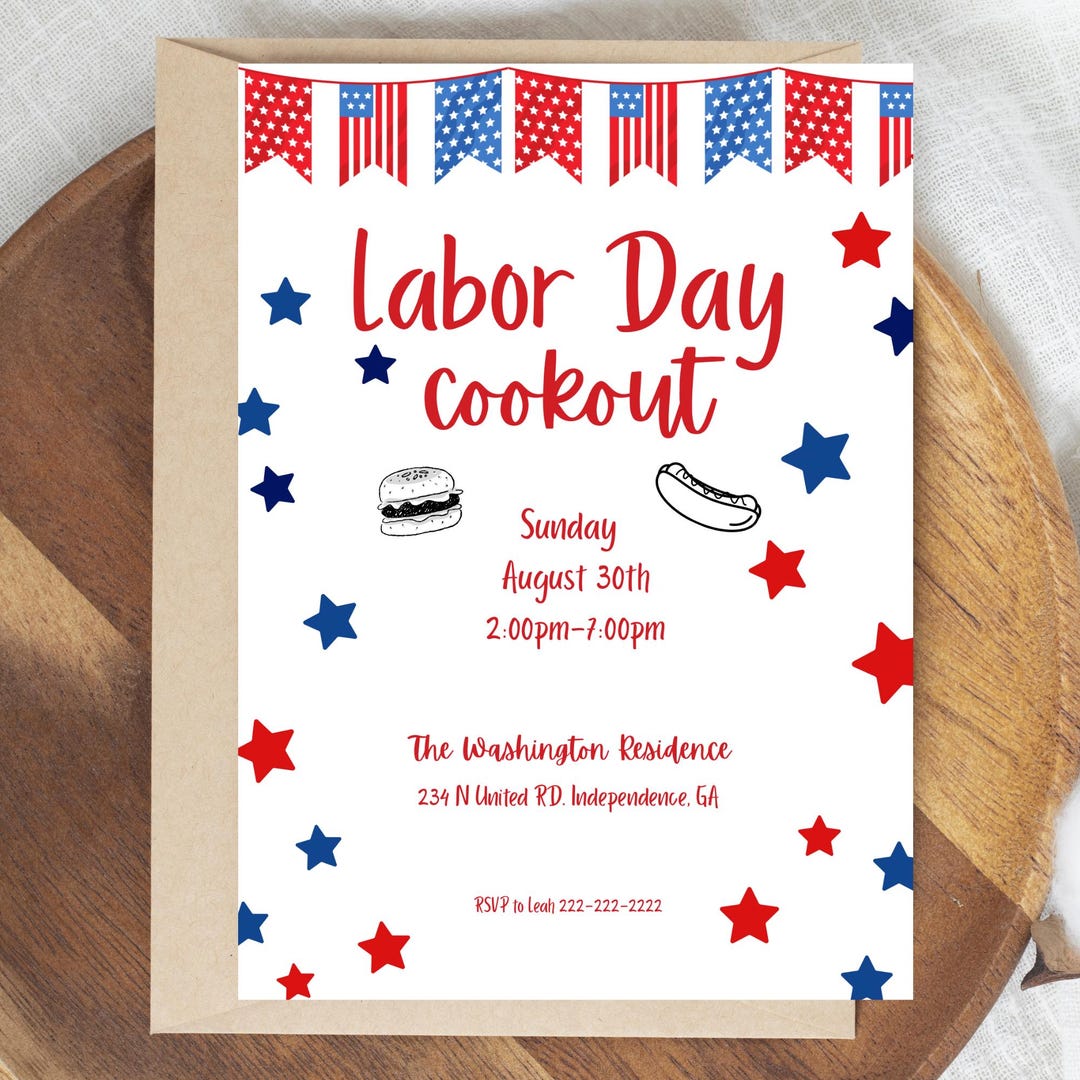Labor Day Cookout Invitation: Patriotic BBQ Party Invite (digital ...