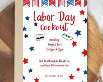 Labor Day Cookout Invitation: Patriotic BBQ Party Invite (Digital Download 5x7 PDF/JPG)