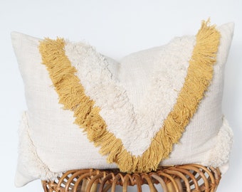 Decorative Boho Cushion Cover, tufted macrame cushion, Fringed cushion, Moroccan embroidered cushions, Scandi cushion, ethnic cushion cover