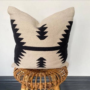 Scandi Cushion, Black and White Cushion, Ethnic Cushion, Kilm Cushion in the UK, boho white cushion, Black Decorative Cushions