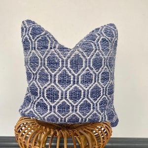 Outdoor Cushion Covers, blue and white cushions, Jacquard cushion, Geometric blue pillow cover, Boho blue pillow, garden cushions uk, image 1