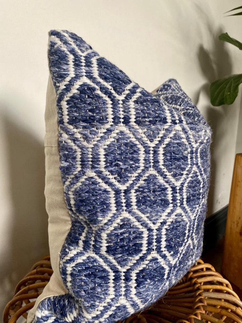 Outdoor Cushion Covers, blue and white cushions, Jacquard cushion, Geometric blue pillow cover, Boho blue pillow, garden cushions uk, image 6
