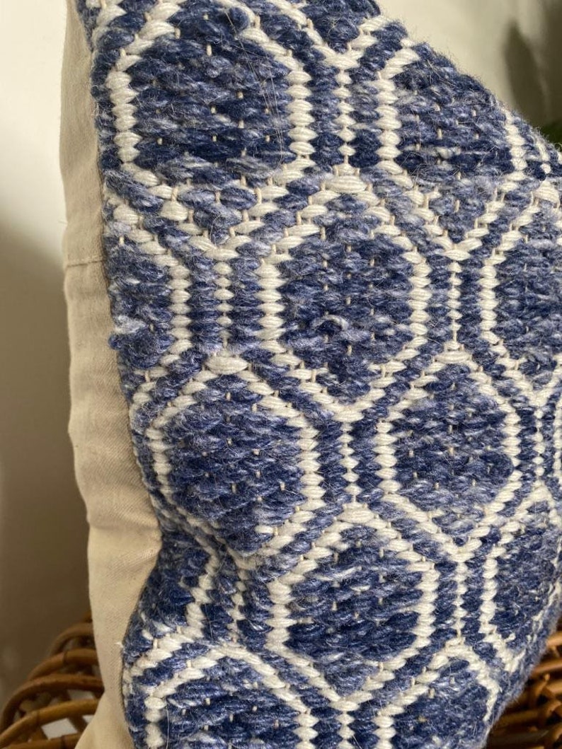 Outdoor Cushion Covers, blue and white cushions, Jacquard cushion, Geometric blue pillow cover, Boho blue pillow, garden cushions uk, image 5