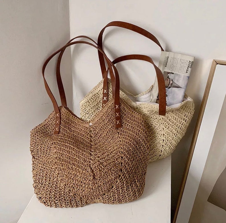 Ladies Straw Shoulder Bag Straw Tote Bag Womens Straw Etsy UK