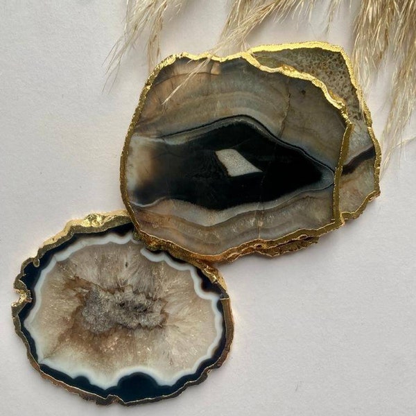 Brown Agate Coaster, Coasters in the UK, Gold Edged Coasters, quartz Coasters, crystal coasters, agate coasters, black agate coaster