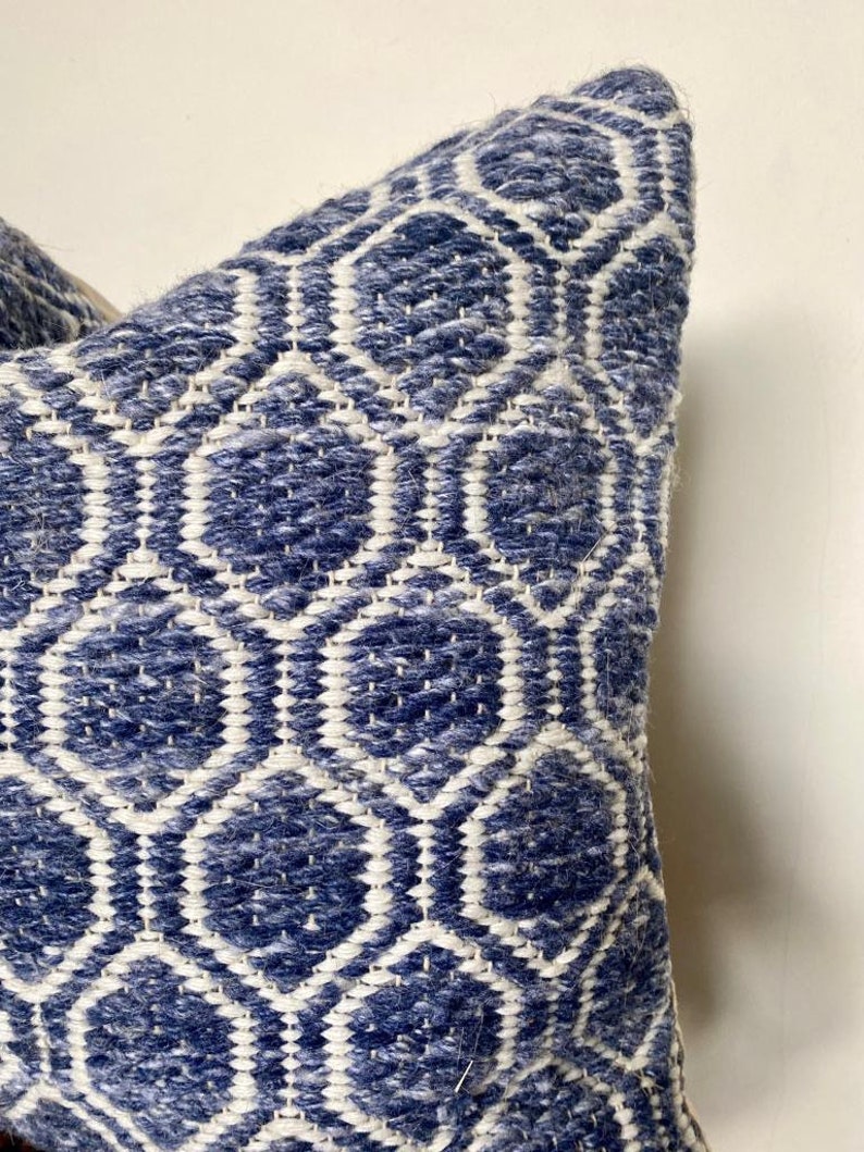 Outdoor Cushion Covers, blue and white cushions, Jacquard cushion, Geometric blue pillow cover, Boho blue pillow, garden cushions uk, image 8