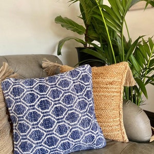 Outdoor Cushion Covers, blue and white cushions, Jacquard cushion, Geometric blue pillow cover, Boho blue pillow, garden cushions uk, image 7