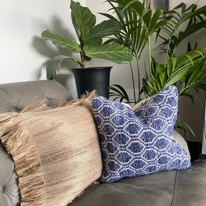 Outdoor Cushion Covers, blue and white cushions, Jacquard cushion, Geometric blue pillow cover, Boho blue pillow, garden cushions uk, image 4