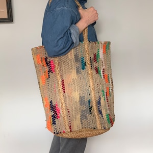 Large Straw Shoulder Bag, Ethnic Shopper Bag, Beach Bag, Summer Bag