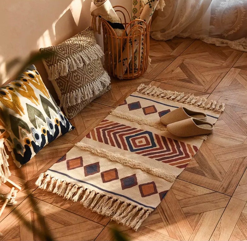 Small Geometric Rug Boho Floor Mat Housewarming Gift Etsy UK