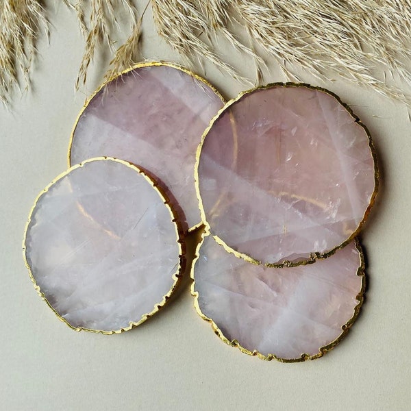 Pink Agate Stone Crystal Coasters , Coasters in the UK, Gold Edged Coasters , Hand Glided Coasters, Crystal Coasters