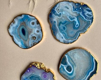 Turquoise Agate Coaster, Coasters in the UK, Gold Edged Coasters, quartz Coasters, crystal coasters, agate coasters, stone coasters,