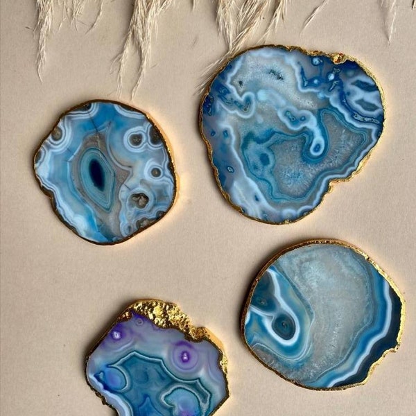 Turquoise Agate Coaster, Coasters in the UK, Gold Edged Coasters, quartz Coasters, crystal coasters, agate coasters, stone coasters,