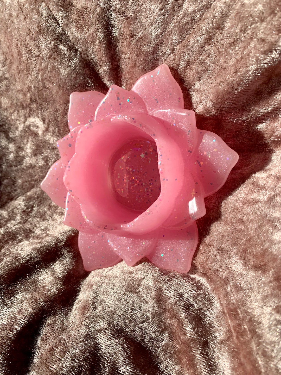 Lotus Tea Light Holder Resin Glitter Flower Trinket Dish Trinket Tray