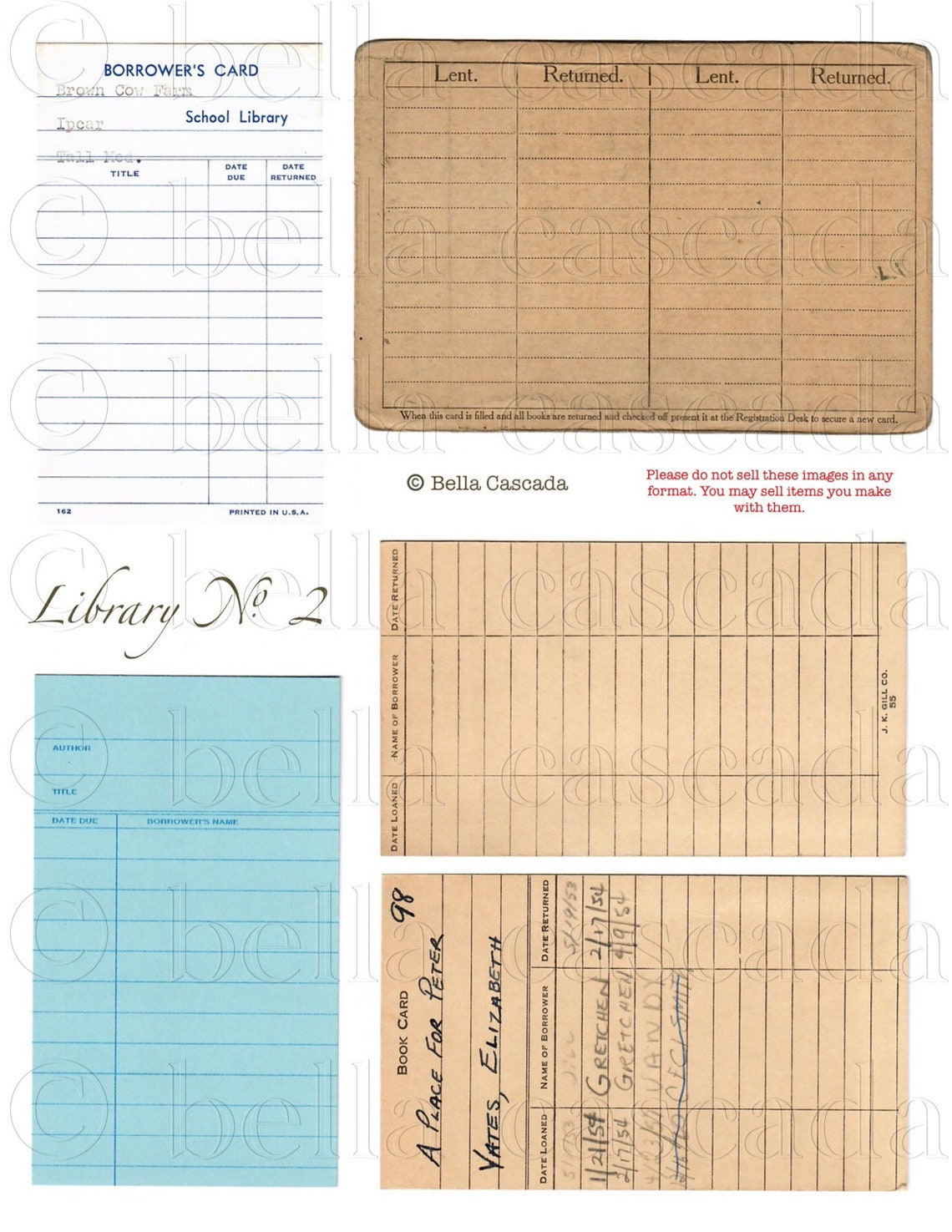Vintage Library Borrower Cards Ephemera Printable Digital Etsy