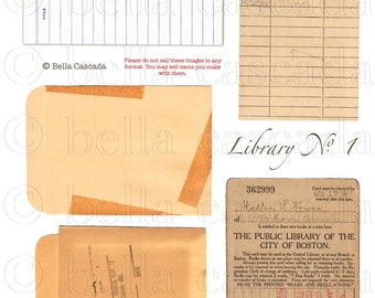 Vintage Library Cards and Pockets Ephemera Printable Digital Download