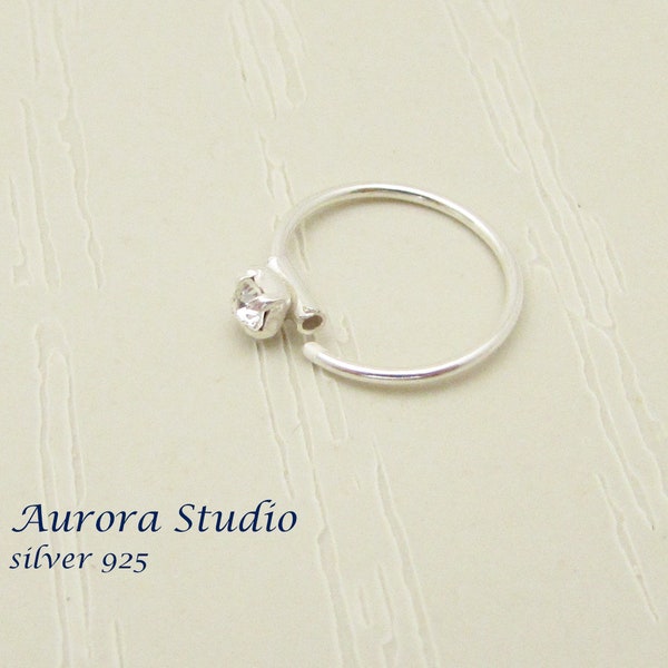 Tiny Crystal Nose Ring, Sterling Silver 925 Nose Hoop, Crystal Nose Earring, Sterling Silver Nose Earring, Nose Jewellery, Silver Nose Ring