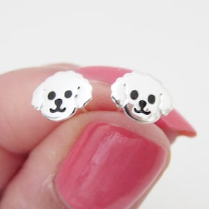 Sterling Silver 925 Dog Earrings, Small Poodle Dog Face Earrings, Puppy Dog Stud Earrings for Girl, Cute Dog Earrings, Dog Gift Idea