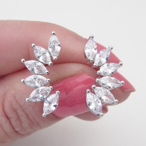 Cubic Zirconia Sterling Silver 925 Stud Earrings for Bride, CZ Stud Earrings for Wedding, Bridal Stud Earrings, Crystal Studs