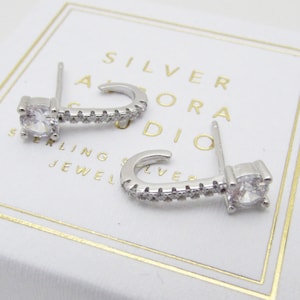 Sterling Silver Crystal Huggie Earrings: Sparkly Rhinestone Hoops