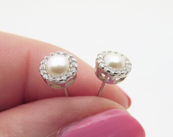 Genuine Pearl Earrings, Small Fresh Water Pearl Earrings, Wedding Pearl Stud Earrings, Small Round Pearl Earrings