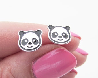 Sterling Silver 925 Panda Earrings, Small Panda Bear Stud Earrings, Animal Stud Earrings for Girl, Children's Earrings, Cute Panda Earrings