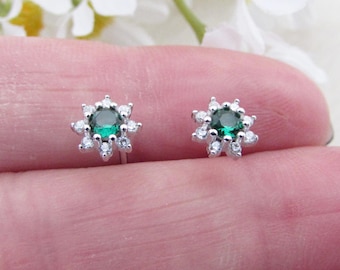 Sterling Silver Green Stud Earrings: Tiny Emerald Green Stud Earrings for Bridesmaid, Wedding Day Green Jewellery
