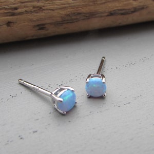 Blue Opal Sterling Silver Stud Earrings, Stud Earrings, Tiny Blue Earrings, Small Opal Stud Earrings, Simple Blue Opal Studs, Opal Jewellery