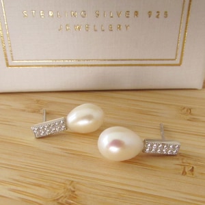 Sterling Silver 925 Freshwater Pearl Dangle Earrings, Baroque Pearl Earrings, Bridal Pearl Earrings, Pearl Earrings for Wedding