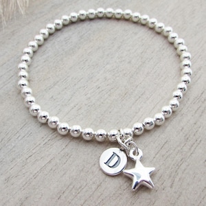 Sterling Silver Bracelet, Bracelet for Friend  Gift, Personalised Bracelet for Friend, Star Bracelet, Initial and Star Charm Bracelet