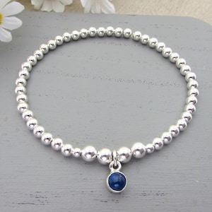 Sterling Silver Blue Birthday Bracelet, Blue Lapis Luzuli Bracelet for Gift, September Birthstone Bracelet, Jewellery Gift for September