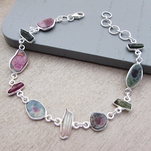 Genuine Ruby Zoisite Gemstone Bracelet, Gemstone Bracelet, Sterling Silver Semi Precious Gemstone Bracelet, Chunky Gemstone Silver Bracelet