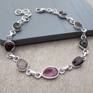 Genuine Ruby Zoisite Gemstone Bracelet, Gemstone Bracelet, Sterling Silver Semi Precious Gemstone Bracelet, Chunky Gemstone Silver Bracelet