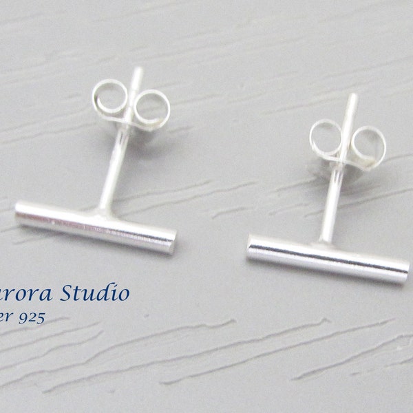 Tiny Sterling Silver 925 Bar Earrings, Small Silver Bar Earrings, Minimalist Stud Earrings, Small Simple Bar Earrings