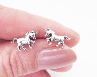 Tiny Sterling Silver 925 Unicorn Earrings, Small Silver Unicorn Earrings, Unicorn Horse Stud Earrings, Small Simple Horse Earrings