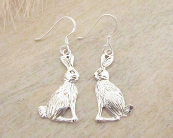 Sterling Silver 925 Hare Rabbit Earrings, Silver Rabbit Earrings, Rabbit Earrings, Hare Drop Earrings, Hare Rabbit Jewellery Silver 925