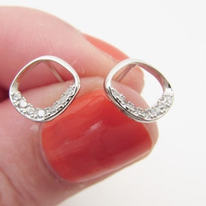 Sterling Silver 925 Crystal Earrings, Small Silver Open Earrings, Minimalist Stud Earrings, Rhinestone Square Stud Earrings