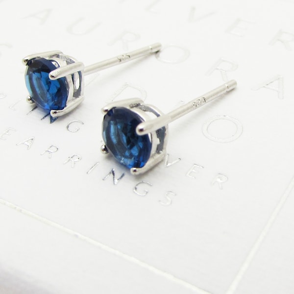 Navy Blue CZ Sterling Silver 925 Stud Earrings, Blue Stud Earrings, Tiny Blue Earrings, Simple Blue Stud Earrings, Small Navy Studs