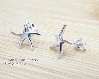Sterling Silver 925 Starfish Earrings, Small Silver Starfish Shape Stud Earrings, Starfish Earrings, Silver Starfish Earrings Beach Wedding