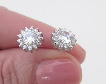 CZ Sterling Silver 925 Stud Earrings for Bride, CZ Stud Earrings for Wedding, Bridal Stud Earrings, Silver Crystal Earrings Bride