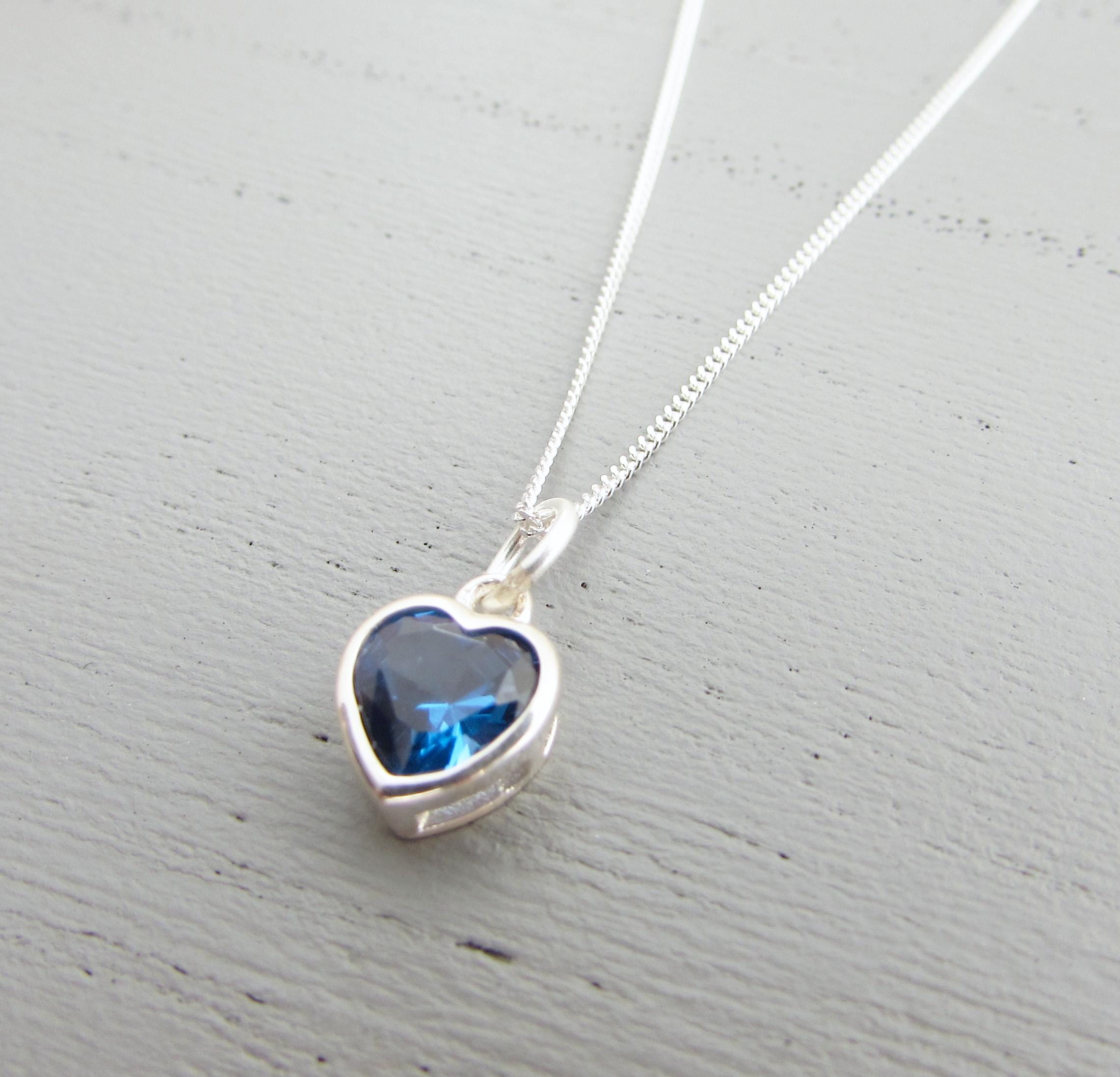 Blue Heart Crystal Crown Pendant Necklace - 925 Sterling Silver, 45cm Chain (UK)