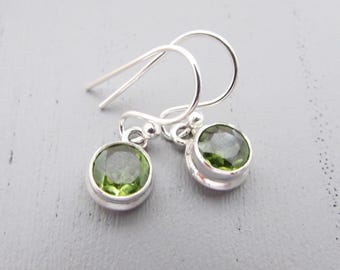 Genuine Peridot Sterling Silver 925 Earrings, Green Peridot Drop Earrings, Small Silver Peridot Earrings, Peridot Earrings
